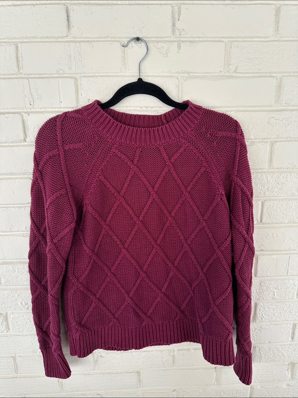 LOFT Raspberry Pink Fisherman Cable Geometric Sweater Size S